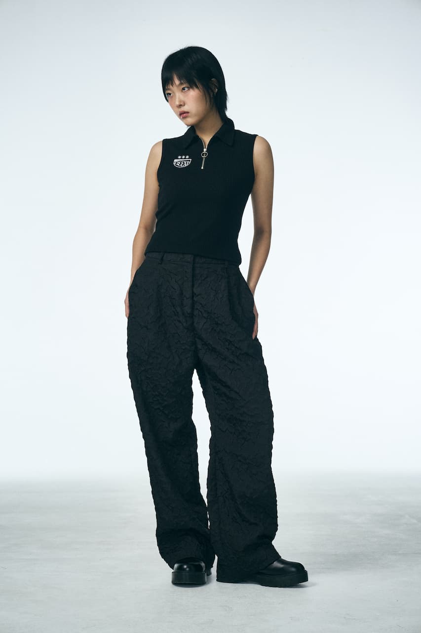 SHIRRING RAINDROP PANTS_BLACK
