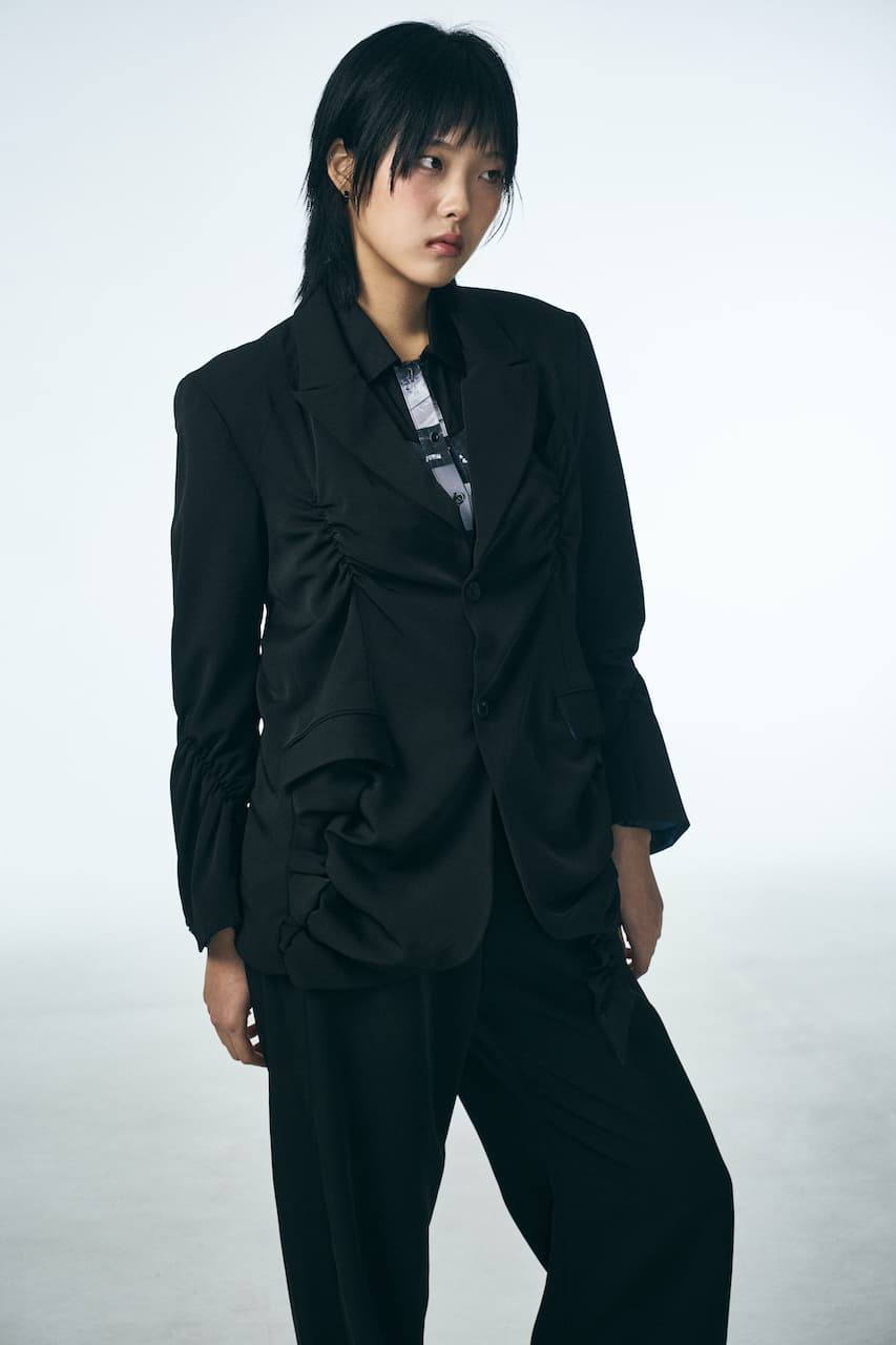 SHIRRING SINGLE JACKET_BLACK